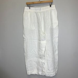 Womens Tahari Essentials Linen‎ Pull-on Pants Wide Leg Cropped White Coastal